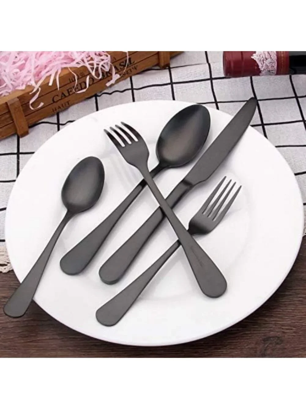 Sleek Matte Black 40-Piece Stainless Steel Flatware Set for 8 - Dishwasher Safe